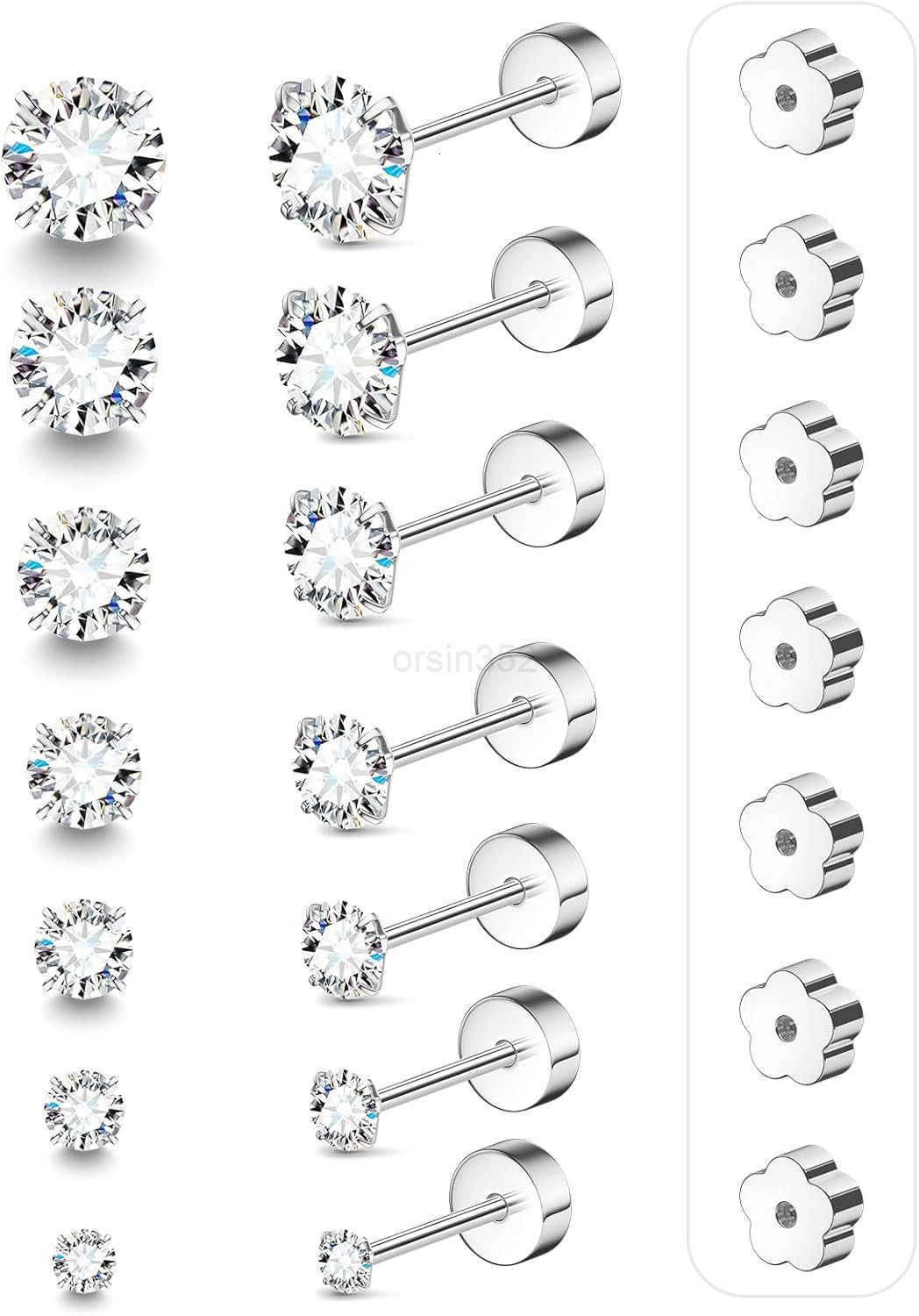 7 Pairs 20G Flat Back Stud Earrings for Women Men Hypoallergenic 14K Gold Plated Surgical Steel Stack Cartilage Earrings for Multiple Piercing Sensiti