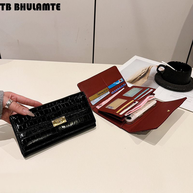 TB BHULAMTE Designer Wallet 2025 New Luxury High-end Luxury Bag Crocodile Pattern Long Wallet Versatile Fashion Large Capacity Multi-card Slot Women&#