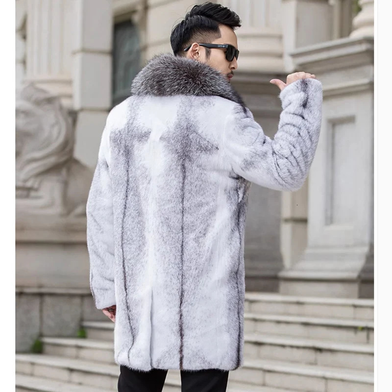 Mens midlength mink coat Fox fur Collar Jacket Mink fur casual zipper jacket 250908