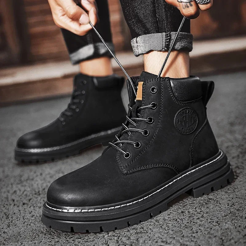 Boots Men High Top Quality Women Leather Shoes Fashion Outdoor Sneakers Lace Up NonSlip Ankle for Couple 250908