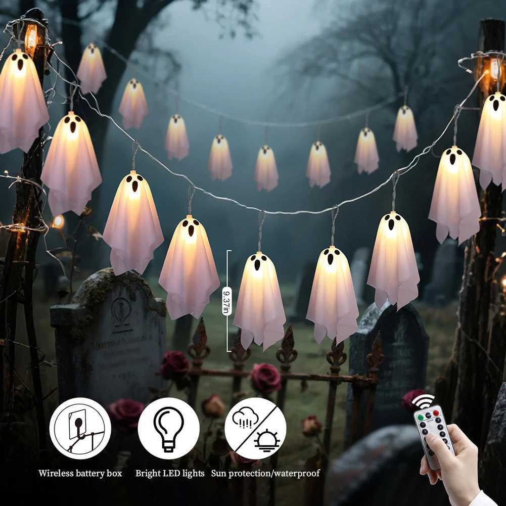 10Pcs Spooky Ghosts String Lights W 8 Light Modes LED Ghost Battery Operated Halloween Lights for Indoor Outdoor Party H250908