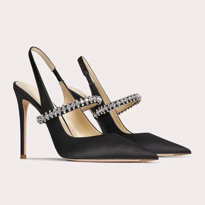 Womens Water Diamond Slim Heeled Pointed Highheeled Shoes with A Headband and Sandals for Womens Singles 250908