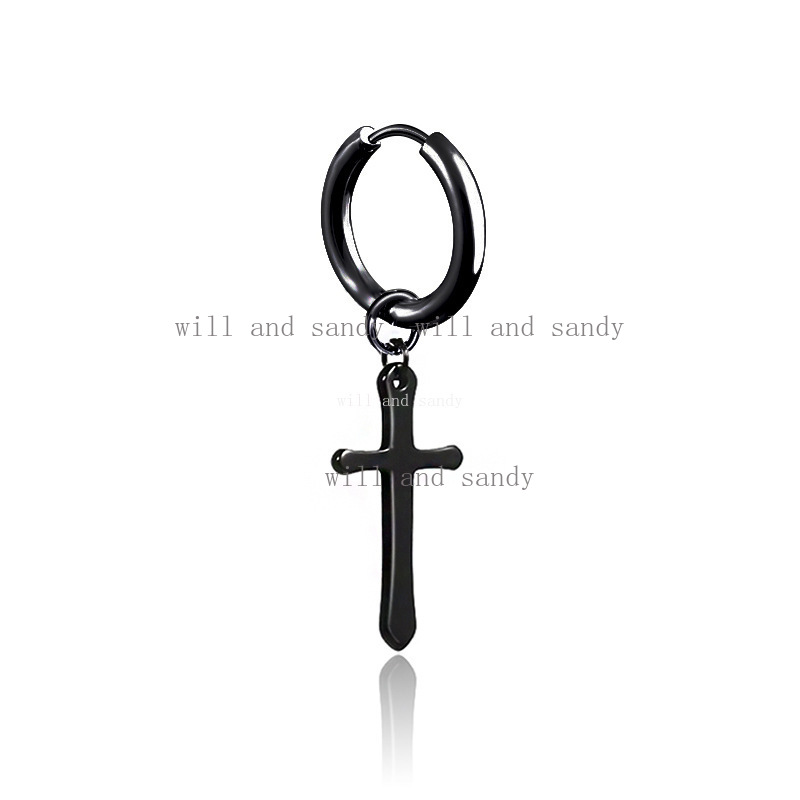 Non Tarnish Stainless Steel Cross Earrings Jesus Crosses Hoop Earrings Cartilage Hypoallergenic Clip on Ear Cuff Dangle for Women Man Hip Hop Fashion 