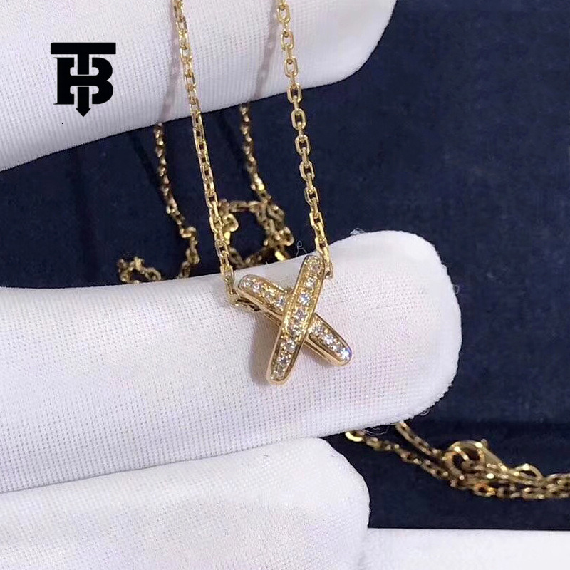 TB BHULAMTE Free Shipping New Designer Accessories Singapore Chain Elegant Cross Fate Necklace For Women Clavicle Chain 18K Gold Plated Rose Gold Whit