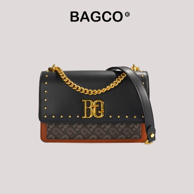 Vintage women's studded decorative chain crossbody small square bag