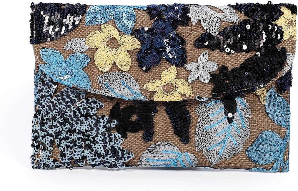 Womens Floral Embroidery Sequin Evening Beaded Clutch Bags Party Purses Z25909