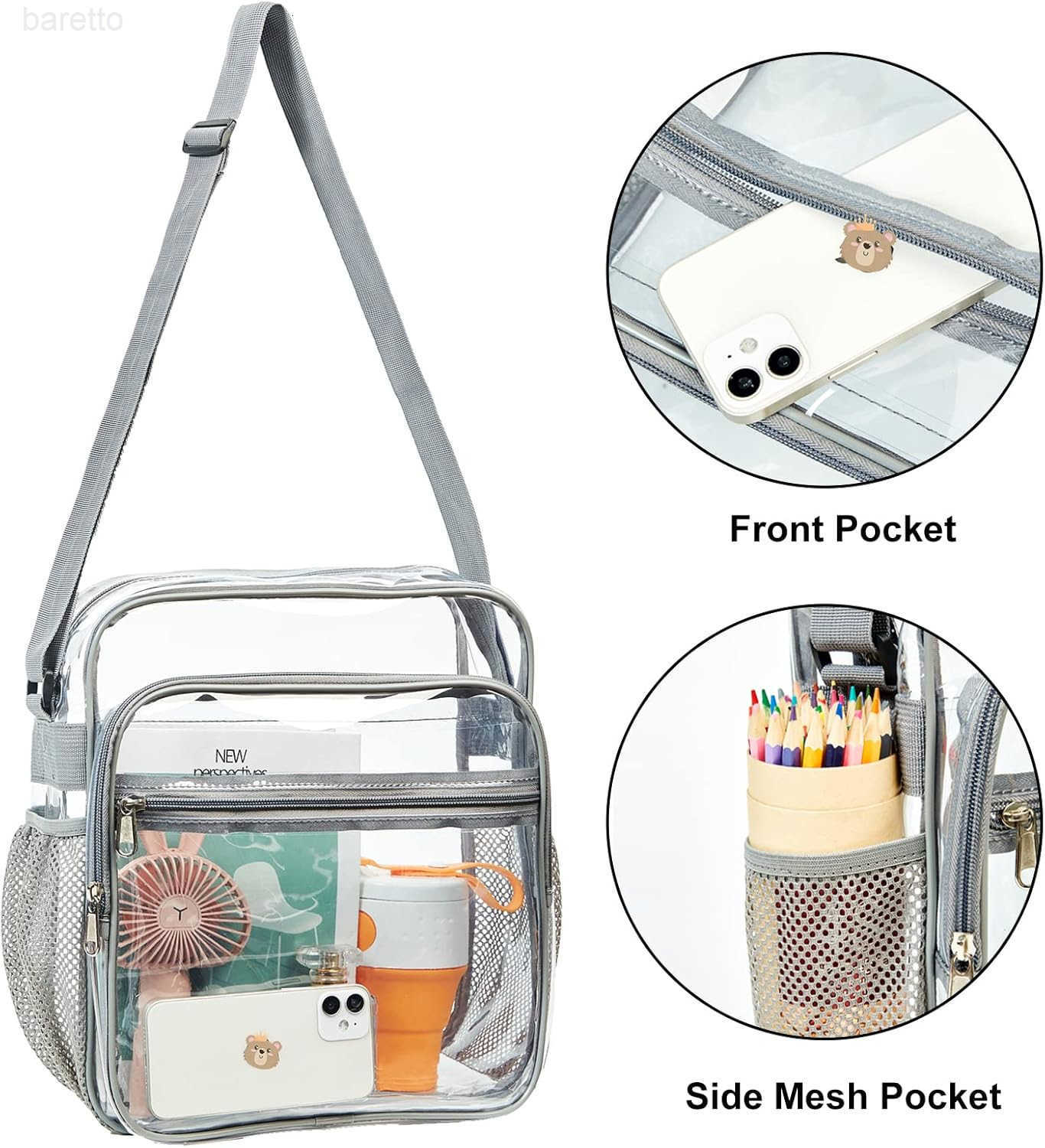 Bag Stadium Approved Clear Crossbody Messenger Shoulder Bag with Adjustable Strap for Concerts Sports Events Z250909