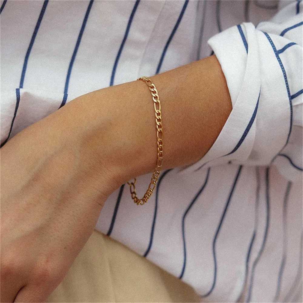 4MM Stainless Steel Figaro Bracelet Gold Color Bracelet For Women Mens Hip Hop Jewelry Fashion AccessoriesXJ250909