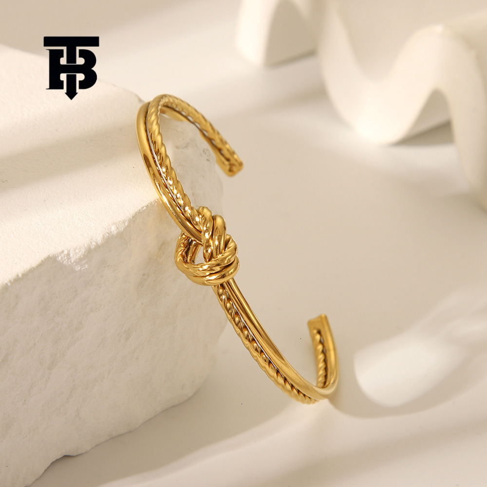TB BHULAMTE Free Shipping New Designer Accessories Hot Selling Knot Twist Open Bracelet Stainless Steel Niche Design Simple Ins Style Bracelet Jewelry