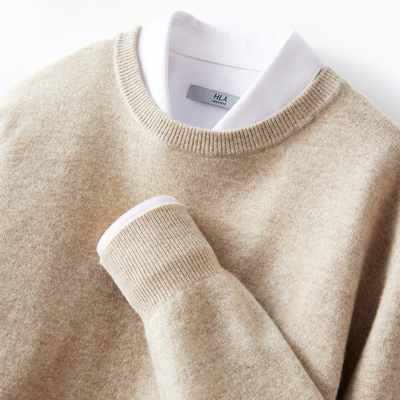 Mens Wool Sweater Loose Round Neck Pullover VNeck Plus Size Knitwear Business Casual Sweater Base Shirt 240826