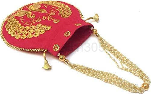 Ethnic Designer Embroidered Silk Potli Bag Batwa Pearls Handle Purse Clutch Purse for Women Z25909