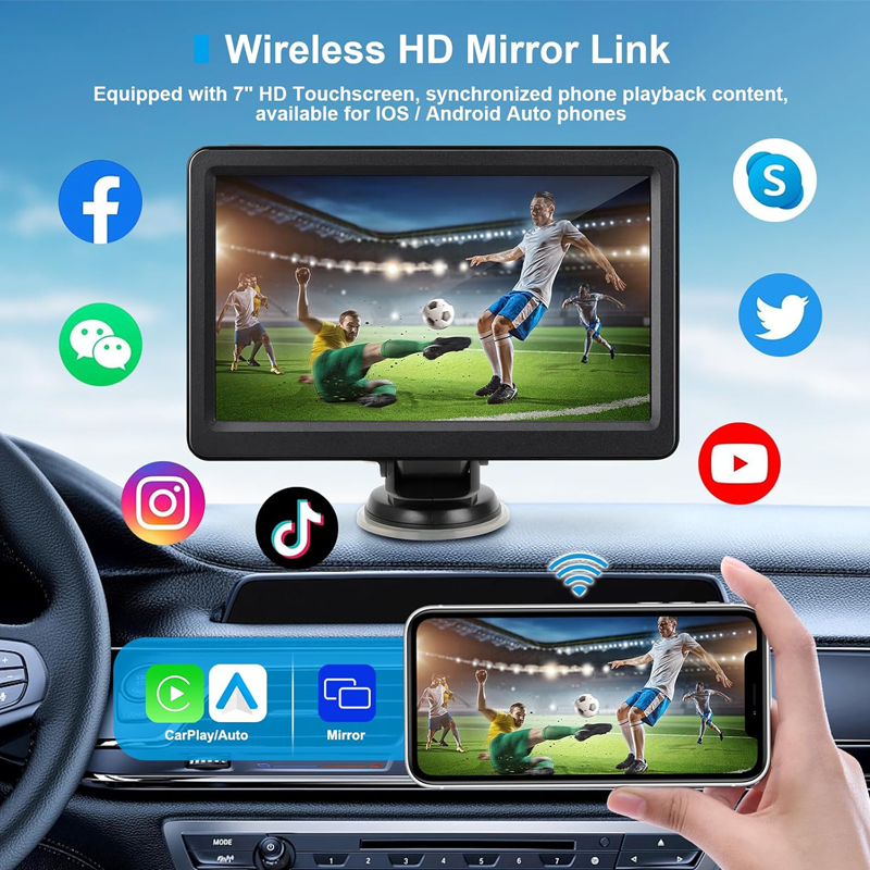 HD 7 Inch Portable Car Stereo Carplay Touch Utor28 Screen With Wireless Android Auto Mirror Link/Bluetooth/Gps/Voice Control/Fm/Aux For All Vehicles