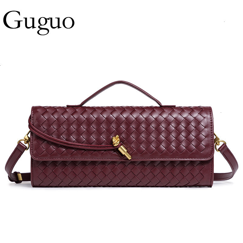 Guguo Designer Luxury Hot Item Niche Woven Single Shoulder Baguette Bag Fashion Horizontal Clutch Accordion Women's Crossbody Bag Long Bag Leisur