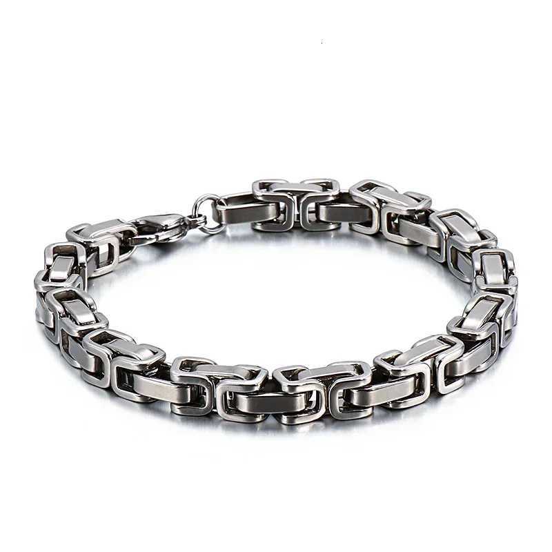 Punk Heavy Byzantine Chain Mens Bracelet Solid Thick Metal Stainless Steel Cubic Link Chain Chunky Gothic Rock WristbandXJ250909