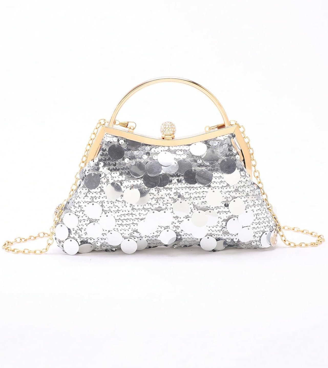 Womens Vintage Floral Sequin Evening Bag Top Handle Crossbody Handbags with Chain Strap Z25909