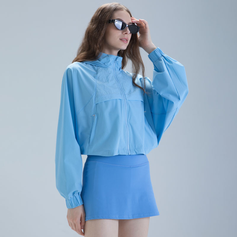 Zipper Short Style Outdoor Running Sports Slimming Fiess Jacket With Hat Quick Drying Sports Top Yoga Clothes