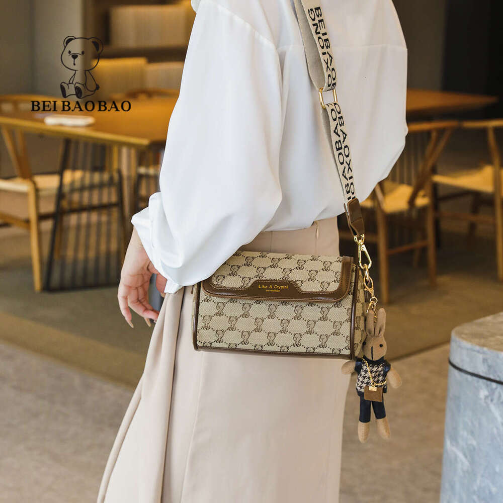 Canvas With Beibao PU Embroidery Small Square Bag For Women 2024 New Single Shoulder Crossbody Casual