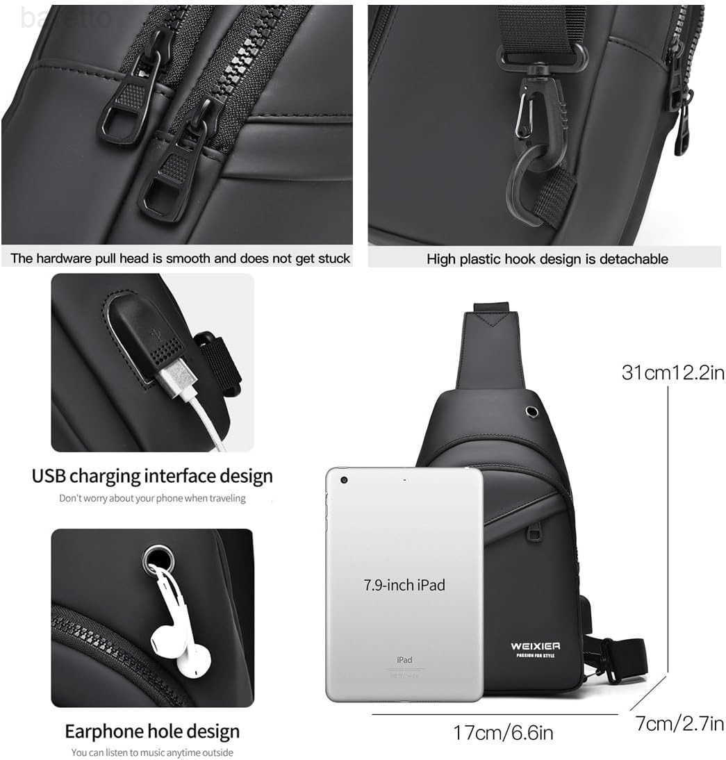 Sling Bags Mens Shoulder Crossbody Backpack with USB Charging Port HeadphoneOutdoor Lightweight Bag Z250909