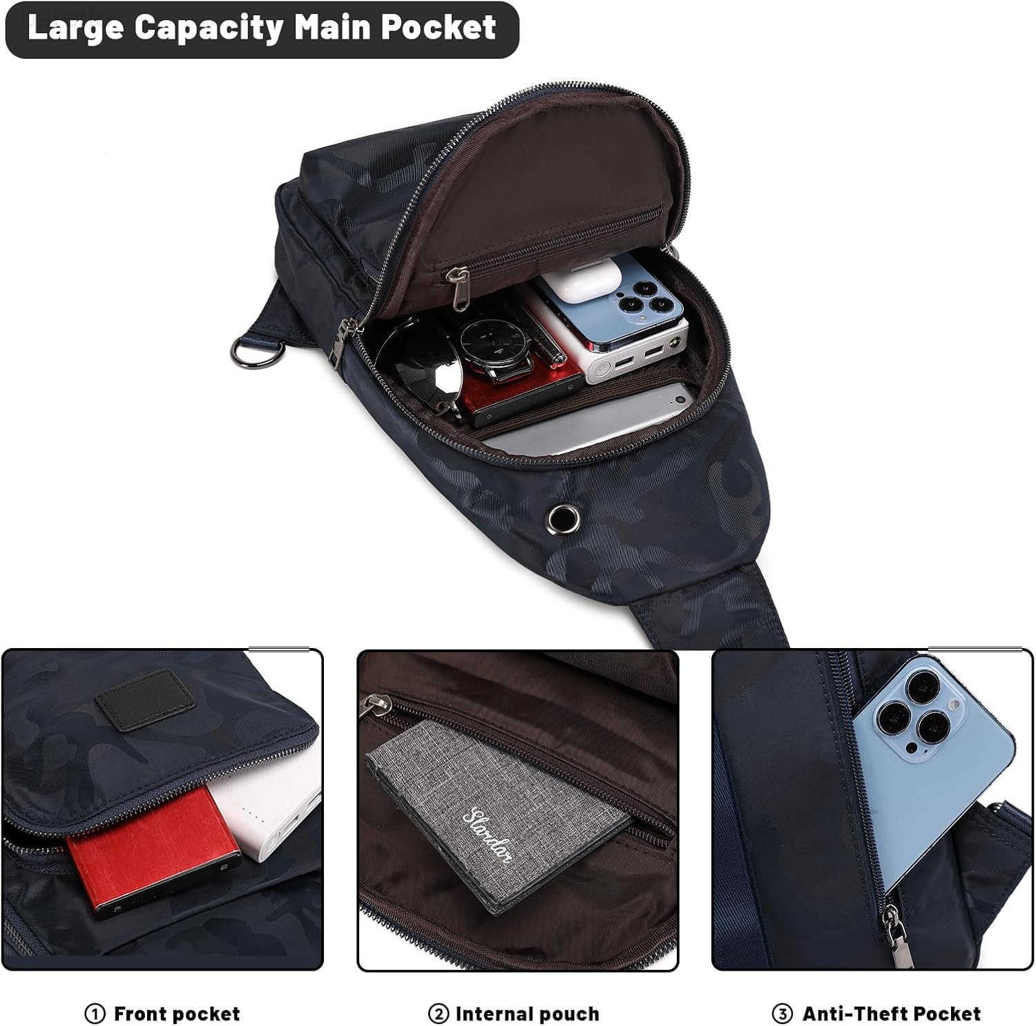 Mens Crossbody Sling Bag Singleshoulder Bag Chest Bag Outdoors Travel Hiking Chest Bag Daypack for Men Z250910
