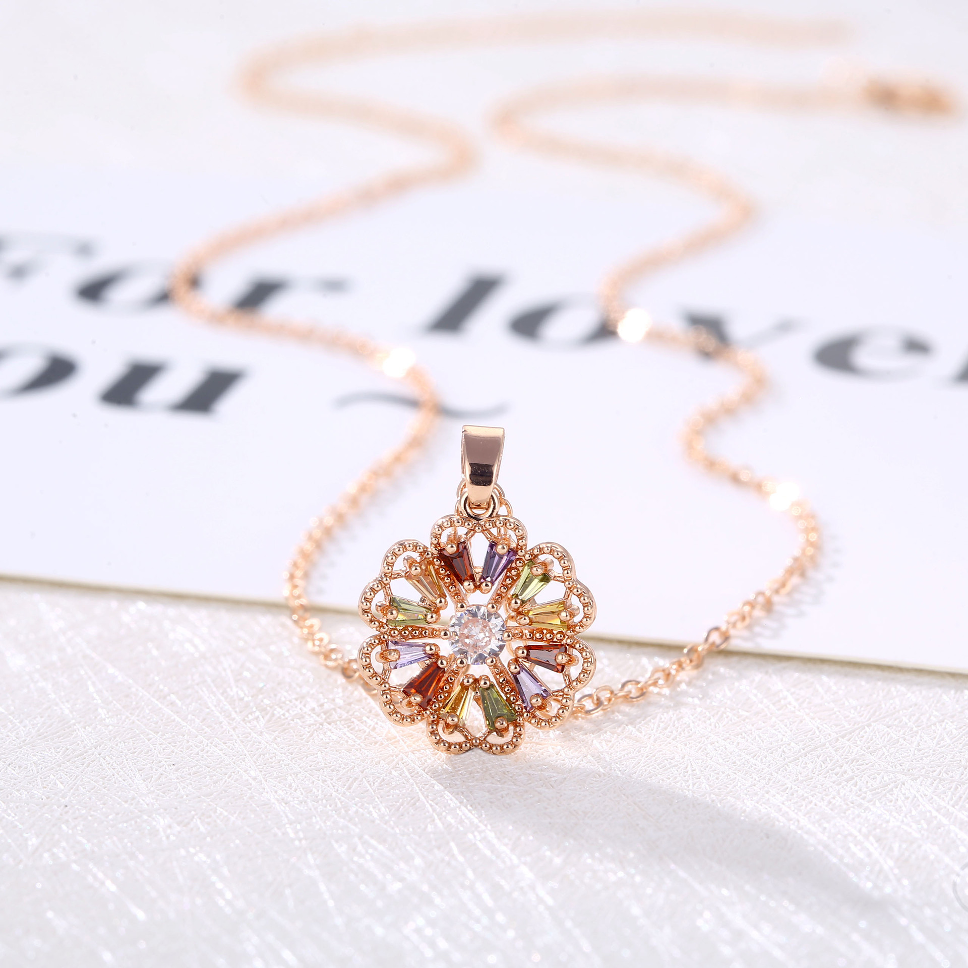 Colorful Rhinestone Pendant Necklace with Durable Chain