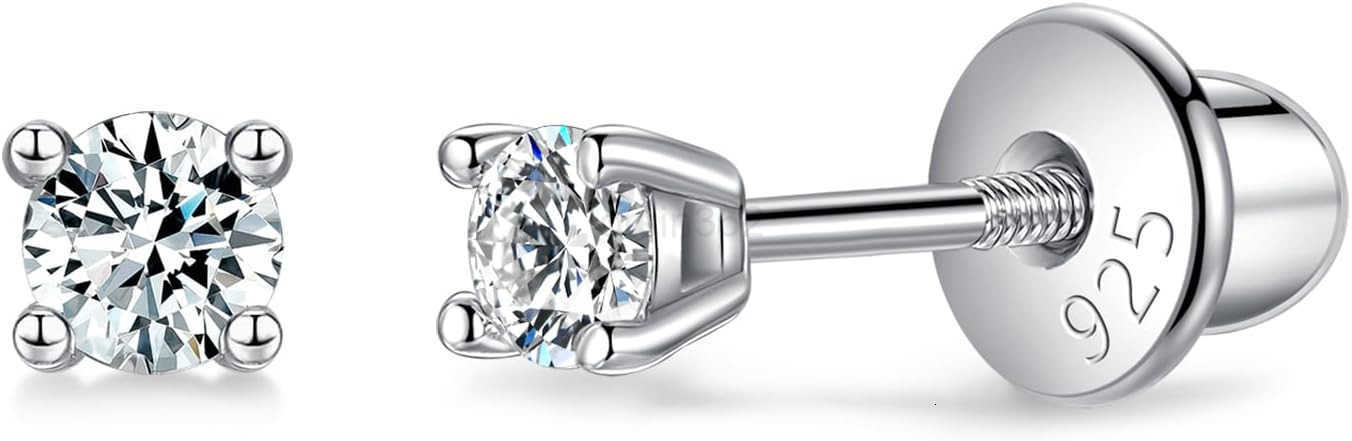 Pearl Earrings with Screw Back for Women 925 Sterling Silver Sensitive Genuine 6mm White Real Round Cultured Pearls Stud Everyday Earrings Studs Ladie