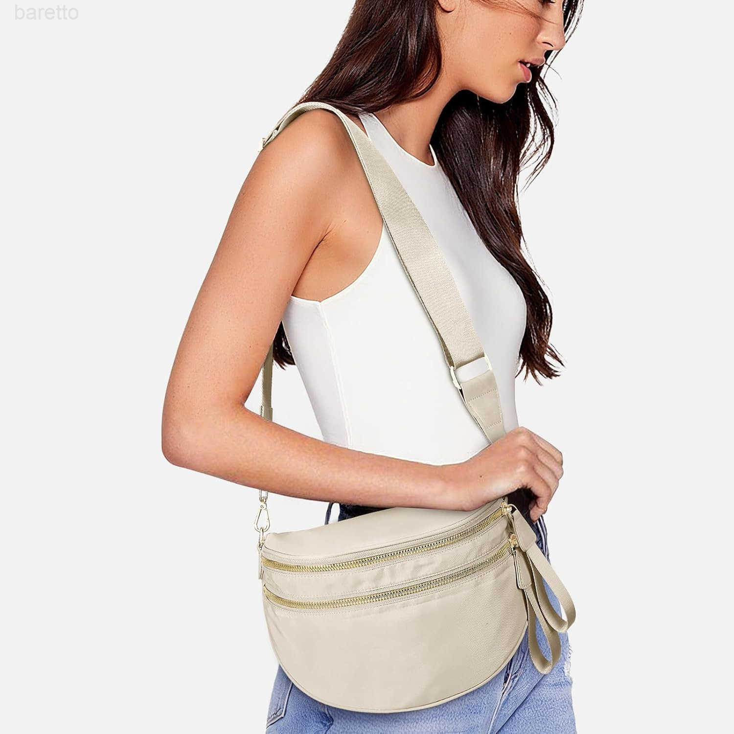 Colour Bum Bags for Women Crossbody Spacious Nylon Crossbody Bag Fanny Packs Slouchy Oversized Purse Belt Bag BEIGE Z250909