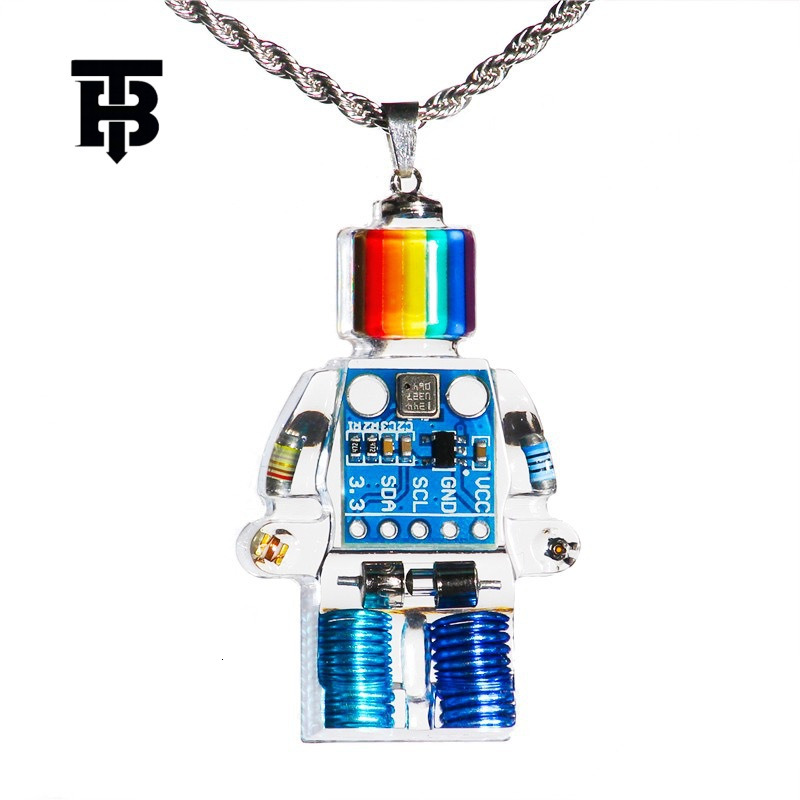 TB BHULAMTE Free Shipping New Designer Accessories Direct Hip Hop Punk Style Small Electronic Robot Rainbow Necklace Pendant Sweater Chain