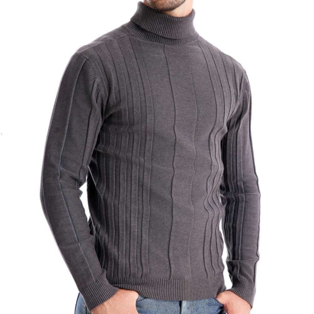 Autumn and Winter New High Collar Casual Knitted Warm Base Sweater Men's Solid Color Versatile Trendy Hoodie