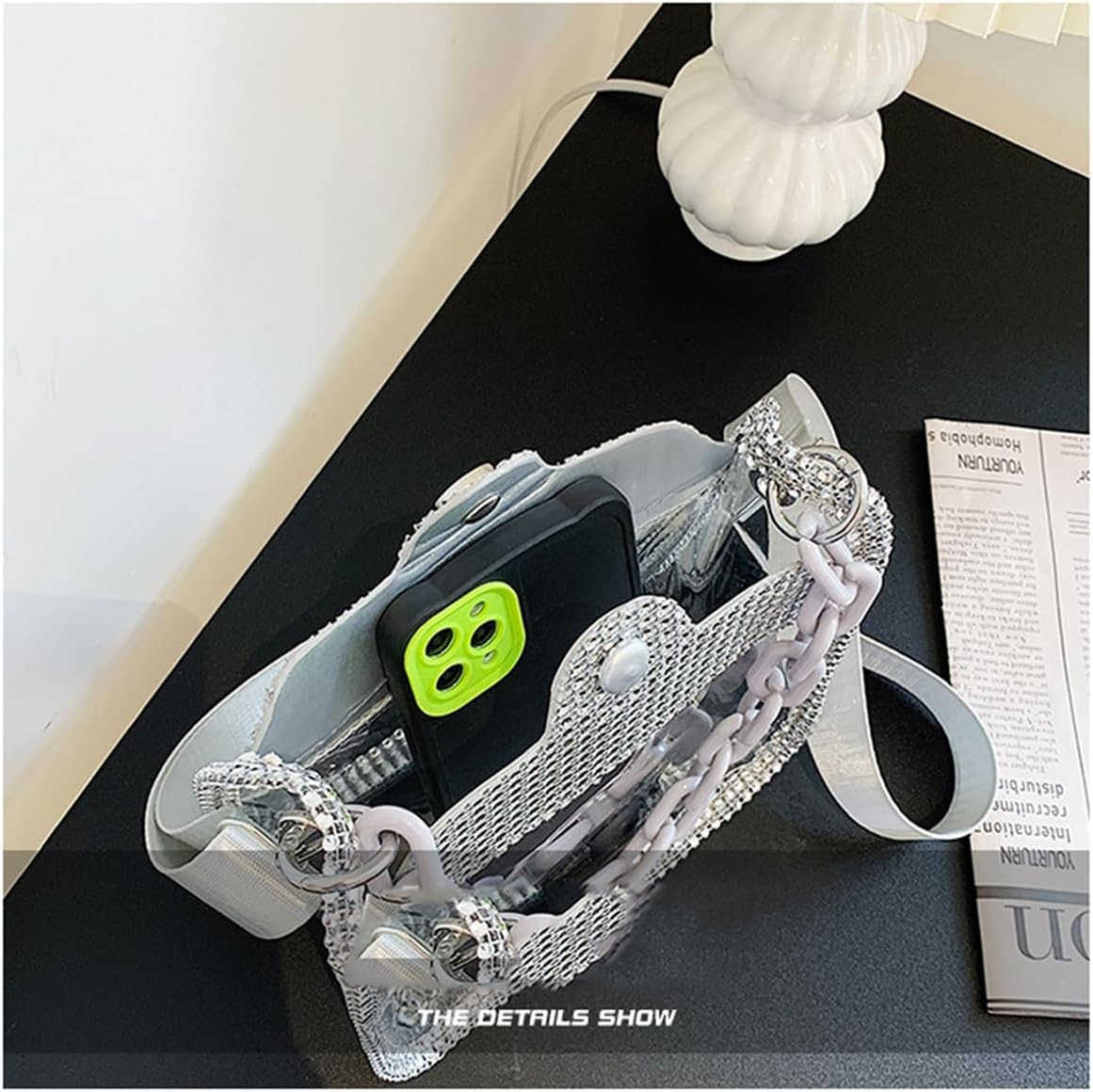 Chain Evening Clutch Bag Stadium Approved Rhinestone Handbag Shoulder Bag Jelly Purse Z25909