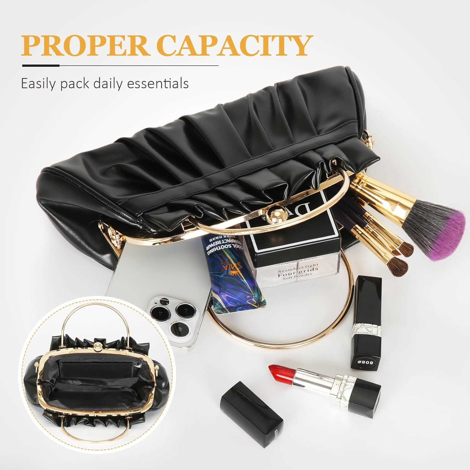 Rhinestone Evening Bags Womens Pleated Clutch Purses Vintage Leather Handbags Z25909