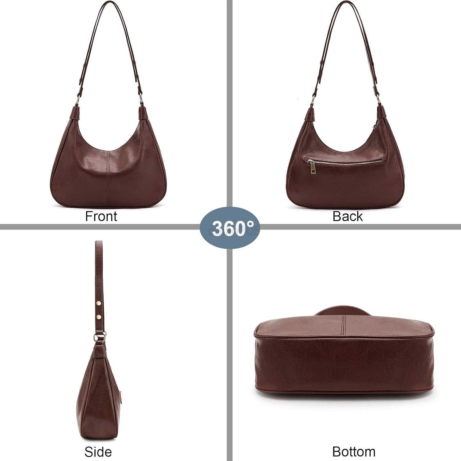 ZHOU Shoulder Bag for Women Ultra Soft Foldable Vegan Leather Crossbody Bags Tote Hobo HandBag Underarm Purses Z25909