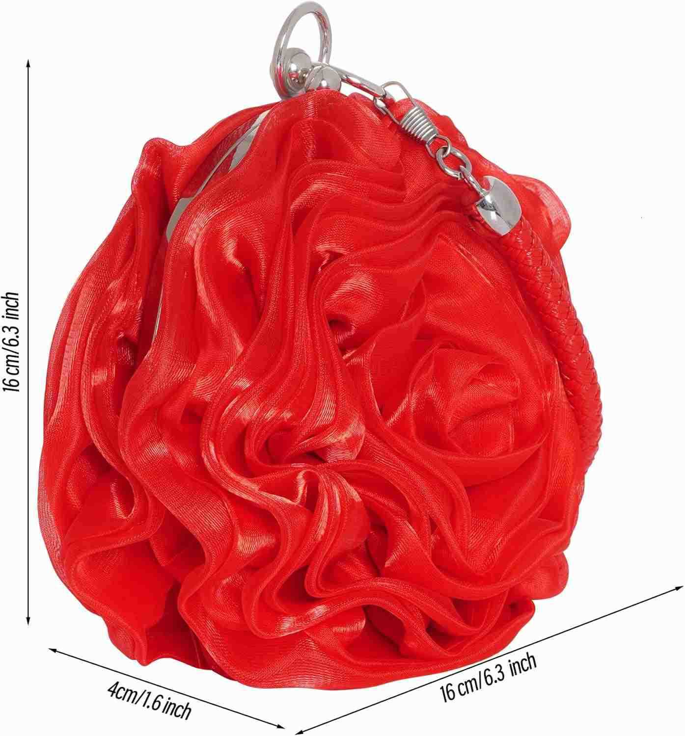 Rose Clutch Satin Rose Shaped Clutch Handbag Floral Evening Bag Red for Wedding Party Christmas Mothers Day Gift Z25909