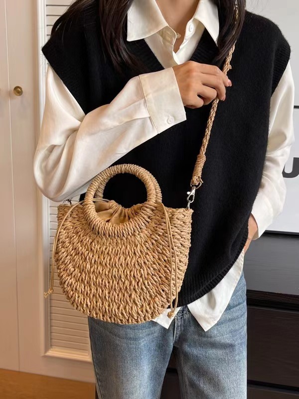 Straw woven bag new fashion women's shoulder bag handbag beach vacation bag, autumn new designer bag, design women's crossbody bag