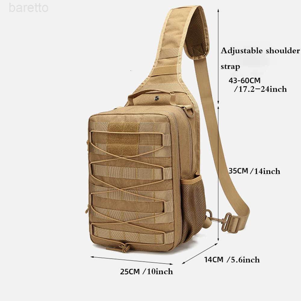 Tactical molle Single Shoulder Bag Large Capacity Multifunctional Backpack for Daily Using or Hiking Traveling Tan Black Z250909