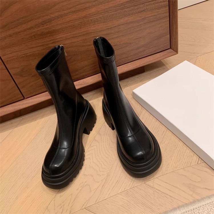 Chunky Heel Platform Fashion Boots Women 2025 AW New Design Versatile Trendy Mid Calf Brown hot sale dh4420146