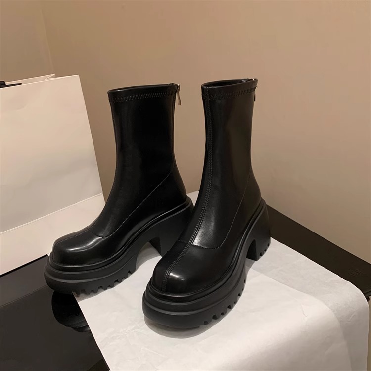 Chunky Heel Platform Fashion Boots Women 2025 AW New Design Versatile Trendy Mid Calf Brown hot sale size 35-39