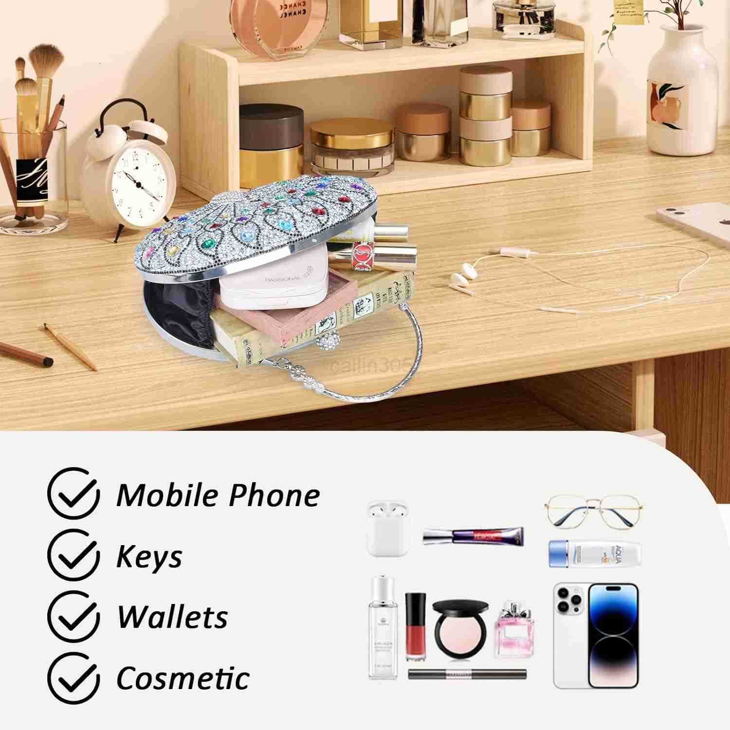 Clutch Purses for Women Rhinestone Glitter Peacock Evening Handbag Formal Clutch Bag for Wedding Party Prom Z25909