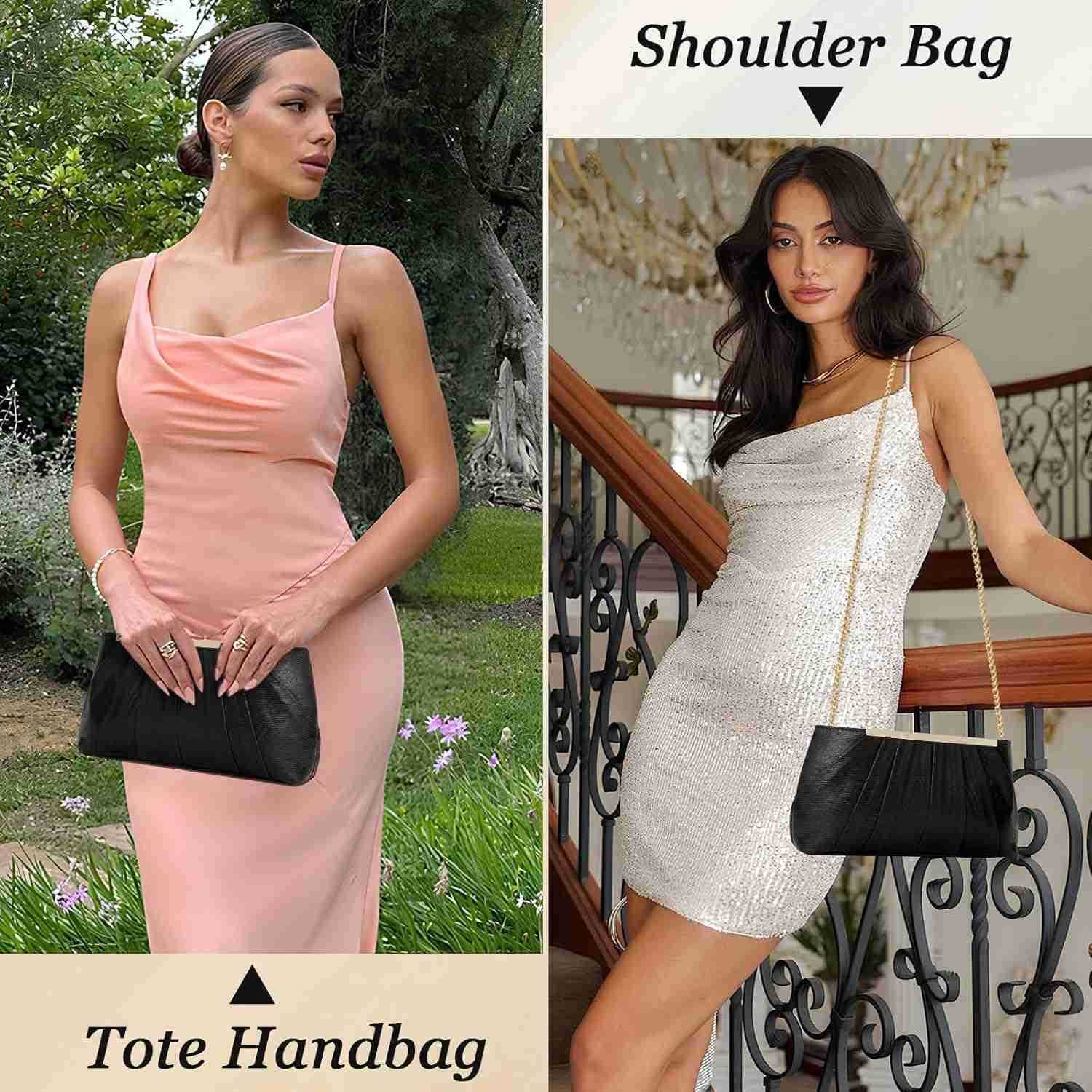 Clutch Purses for Women Pleated Satin Evening Handbag for Formal Bridal Wedding Party Small Crossbody Bag with Chain Z25909