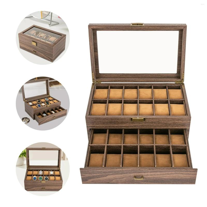 Watch Boxes 2-Tier Box With 6 / 24 Compartments Wood Case For Men Women Large Capacity Storage Holder Organizer