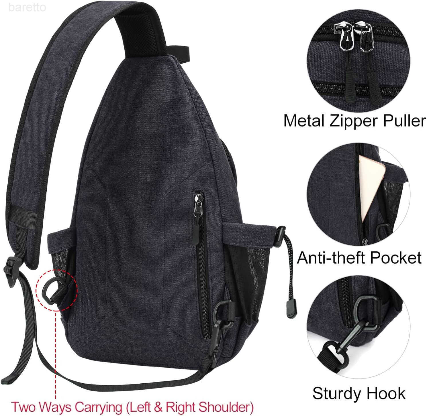 Sling BackpackCanvas Crossbody Hiking Daypack Bag with Antitheft Pocket Space Gray Z250909