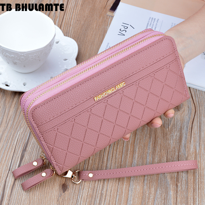 TB BHULAMTE Designer Luxury Bag Wallet New Women's Wallet Long Double Zipper Clutch Fashion Plaid Large Capacity Double Layer Wallet Coin Phone B