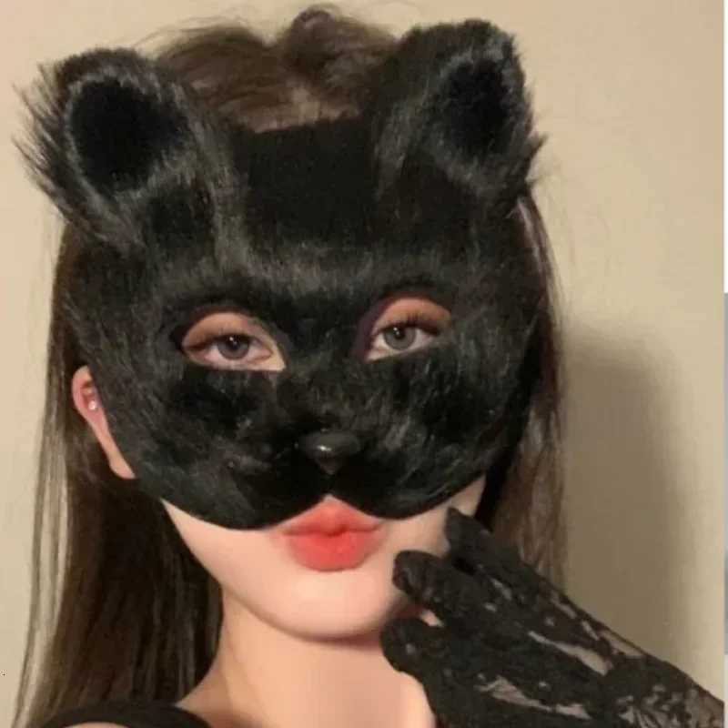 Fluffy Fur Fox Tail Cat Paws Gloves and Ears Headwear Face Mask Cosplay Costume Wolf Therian Mask Set Halloween Party Accessorie H250908