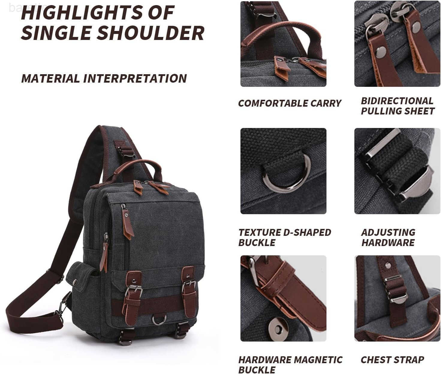 Cross Body Messenger Bag Shoulder Sling Backpack Travel Rucksack Black Z250909