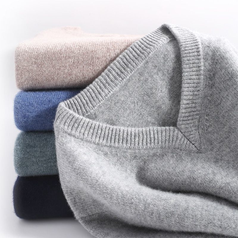 Mens Wool Sweater Loose Round Neck Pullover VNeck Plus Size Knitwear Business Casual Sweater Base Shirt 240826