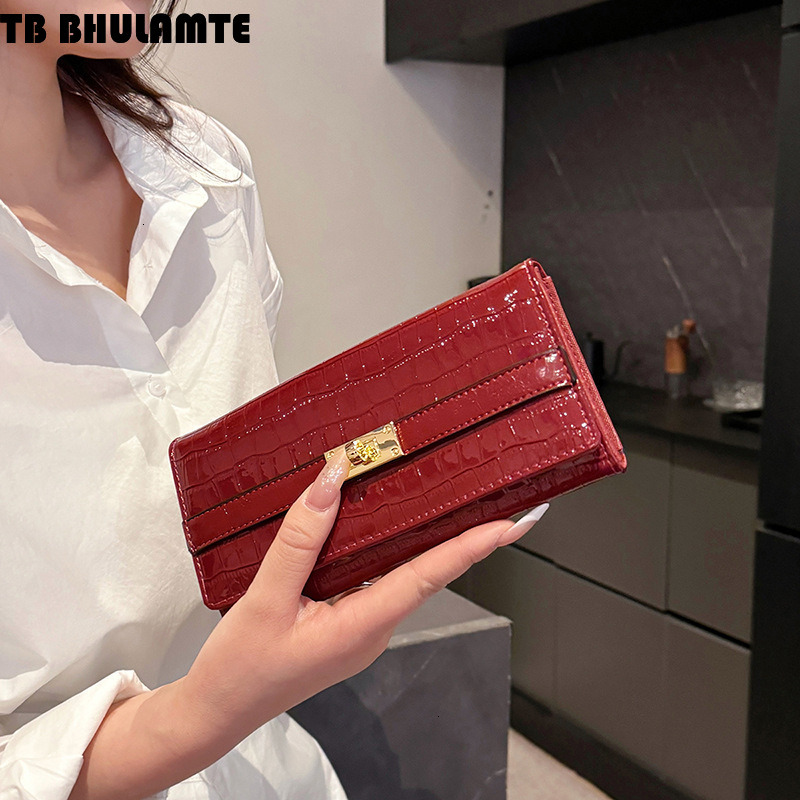 TB BHULAMTE Designer Wallet 2025 New Luxury High-end Luxury Bag Crocodile Pattern Long Wallet Versatile Fashion Large Capacity Multi-card Slot Women&#