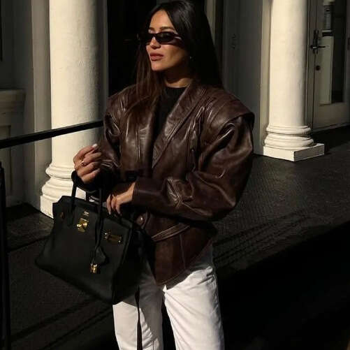 Women's jacket women's coat Hoodie hoodies tracksuit European and American Women's Clothing Hot-Selling American Retro Casual Faux Leat