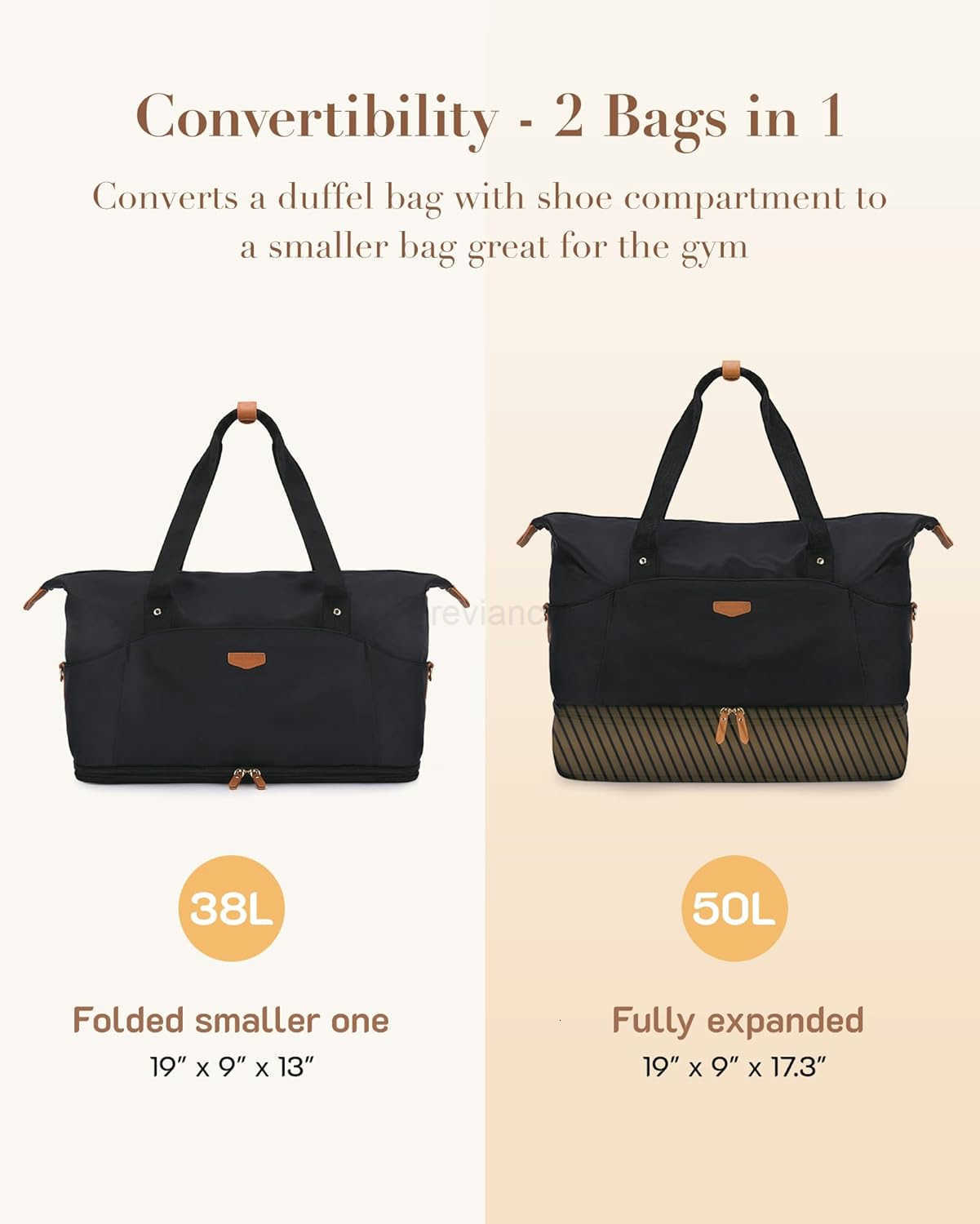 Weekender Bag for Women Foldie Travel Bag Expandable with Shoes Compartment Travel Duffel 50L Carry on Overnight GymY260116