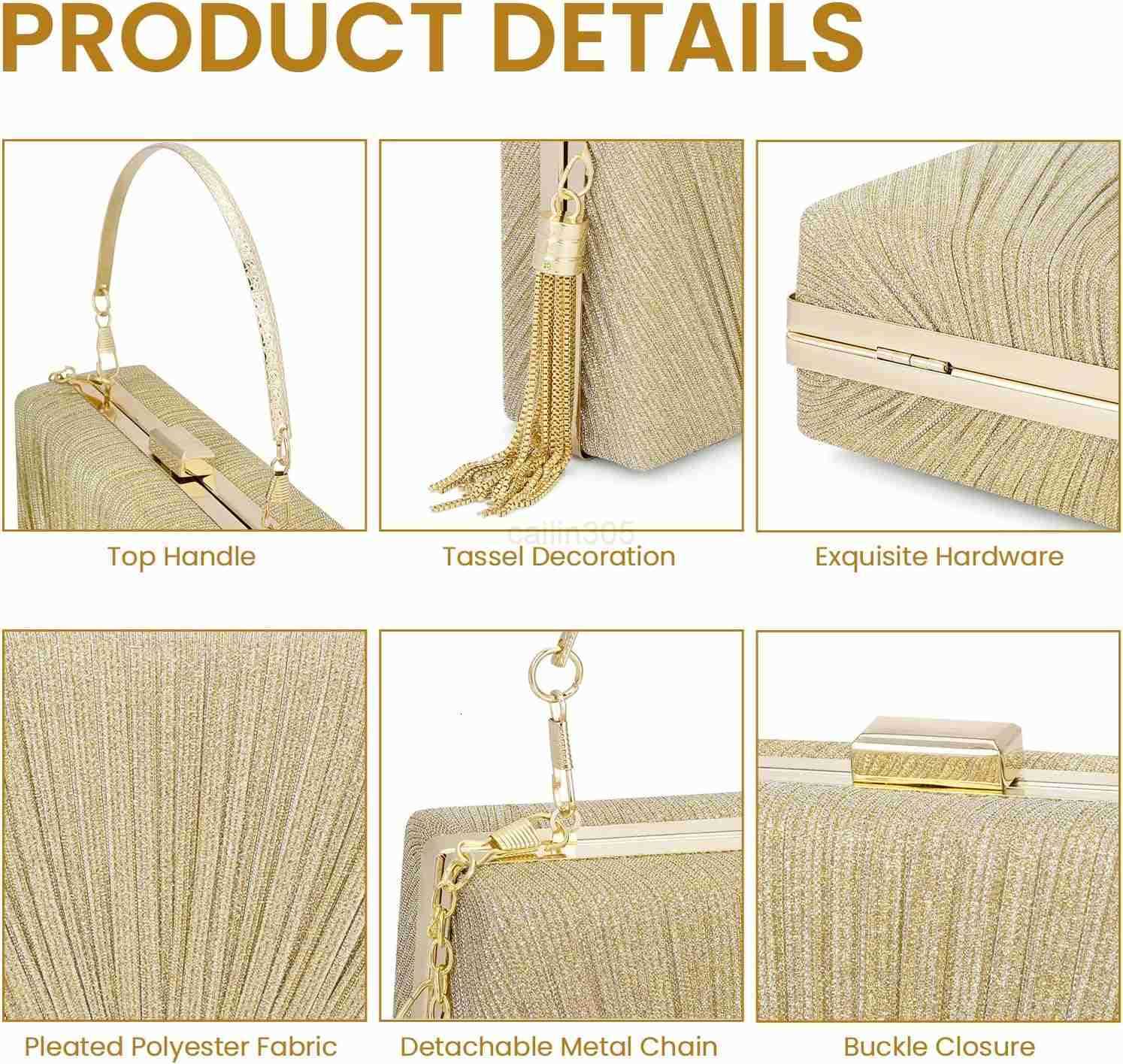 Tassel Womens Evening Handbag Small Pleated Clutch Purses for Formal Wedding Bag Party Purse with Top Handle and Chain Z25909