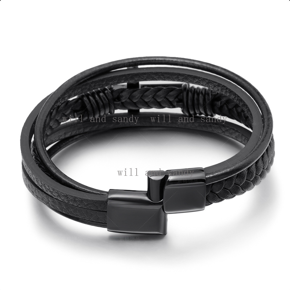Braided Multilayer Stacking Wrap Genuine Leather Bracelet Bangle Cuff Wristband Designer Jewelry Gold Cross Bracelets for Man Non Tarnish Fashion Jewe