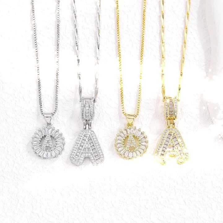 designer necklace Jewelry Rock Candy Inspired Full Zircon 26 English Letter Necklace: Copper Zircon Inlaid Gold Plated Flower Letter Set